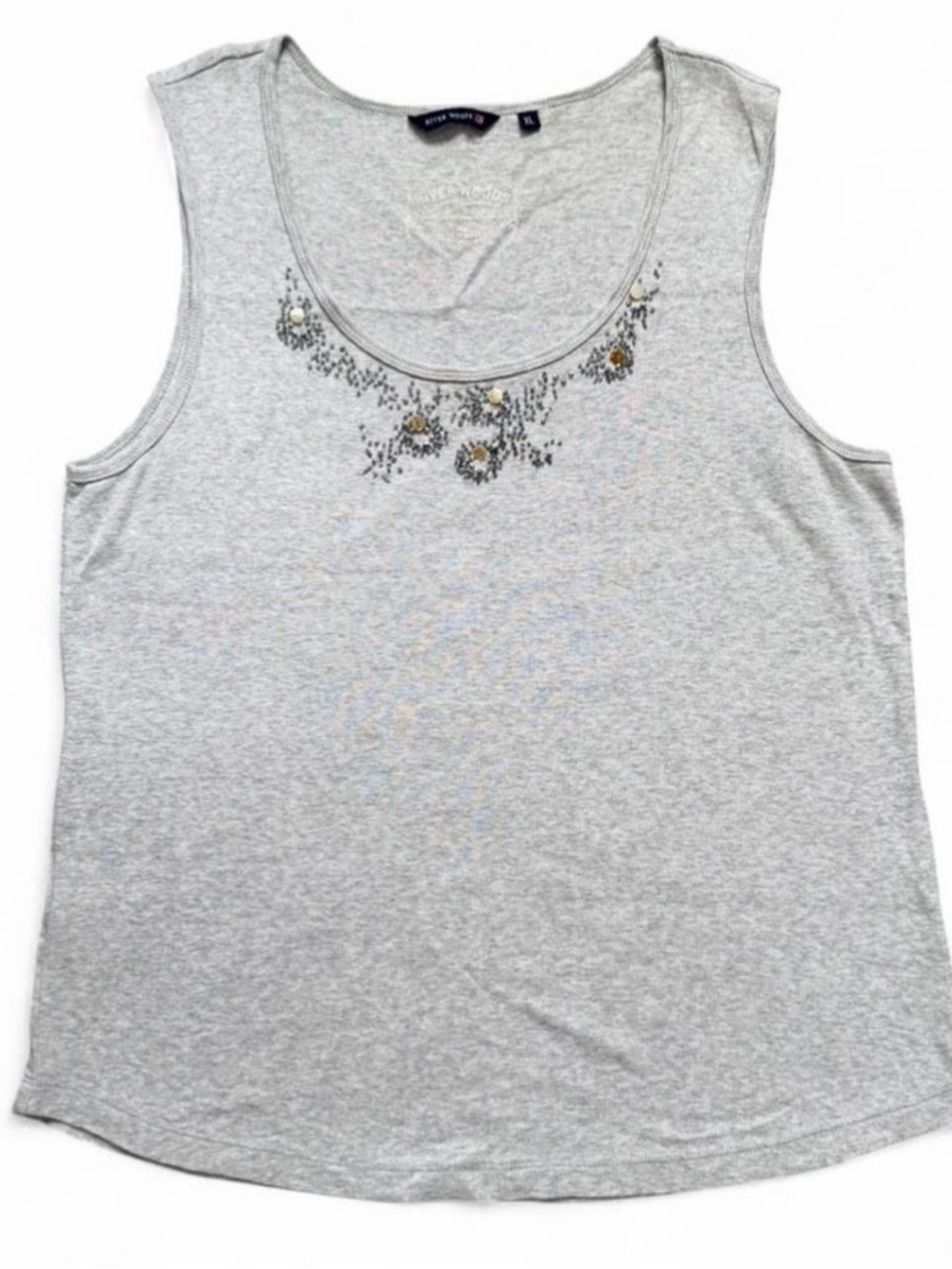 River Woods Gray Embellished Scoop Neck Tank Top